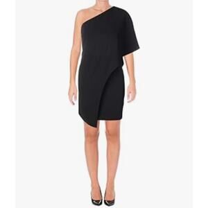 Lauren Ralph Lauren One-Shoulder Jersey Crepe Cocktail Dress Black LBD Size 12